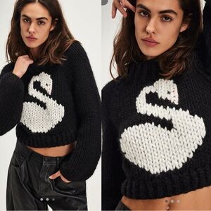 Free People x Delilah Designs Swan Sweater Sold Out Black Knit